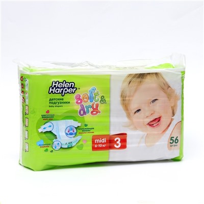 Детские подгузники Helen Harper Soft & Dry Midi (6-10 кг), 56 шт.