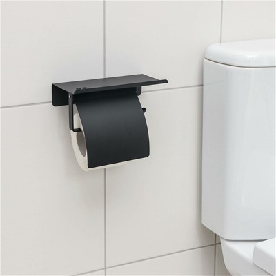 Держатель для туалетной бумаги с полочкой, 18×10,3×14 см, цвет черный No brand