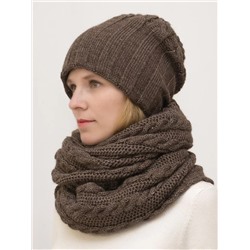 Комплект зимний женский шапка+снуд Марта (Цвет коричневый), размер 56-58, шерсть 30%