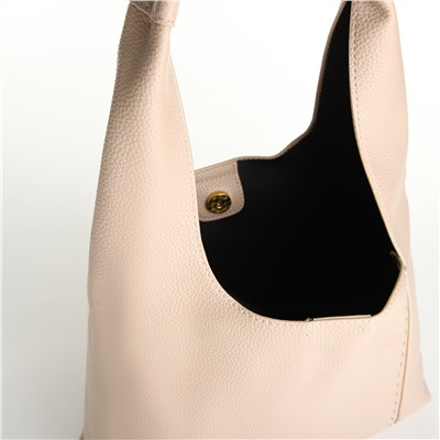 Сумка женская мешок 2 в 1, на кнопке, косметичка, цвет бежевый No brand
