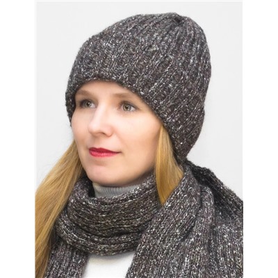 Комплект зимний женский шапка+шарф Милиса (Цвет коричневый меланж), размер 56-58, шерсть 80%