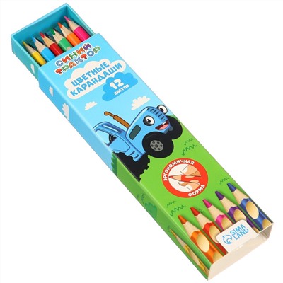 Цветные карандаши, 12 цветов, трехгранные, синий трактор Синий трактор