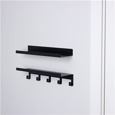 Набор полок с крючками лофт, 2 полки: 350×100×35 мм, 350×100×80 мм, цвет черный No brand