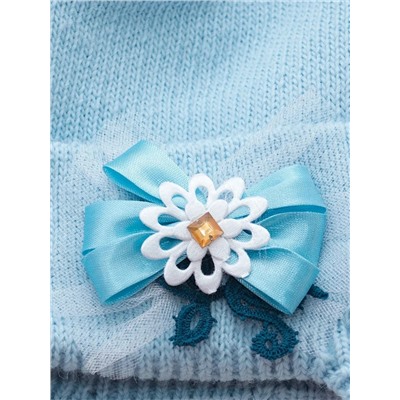 Шапка зимняя для девочки Бантик (Цвет голубо-бирюзовый), размер 50-52, шерсть 30%