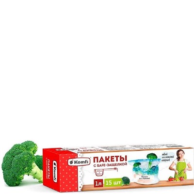 Пакеты с замком 15*20см (15шт) 1л Komfi PES001M /117 108/ 1/25