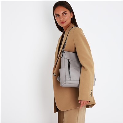Рюкзак женский из искусственной кожи на молнии, 4 кармана, цвет серый No brand