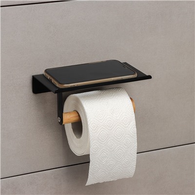 Держатель для туалетной бумаги с полочкой bamboo, 18×9,7×7,5 см, цвет черный No brand