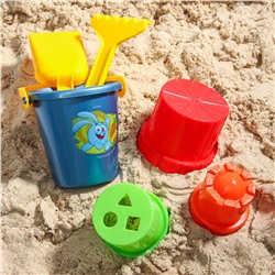 Набор для игры в песке: ведро, совок, грабли, 3 формочки, смешарики Соломон