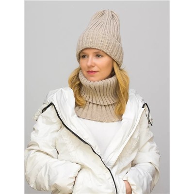 Комплект зимний женский шапка+снуд Кэмерон (Цвет бежевый), размер 56-58, шерсть 30%