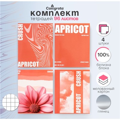 Комплект тетрадей из 4 штук, 96 листов в клетку Calligrata "Apricot Crush", обложка мелованный картон, глянцевая ламинация, блок офсет