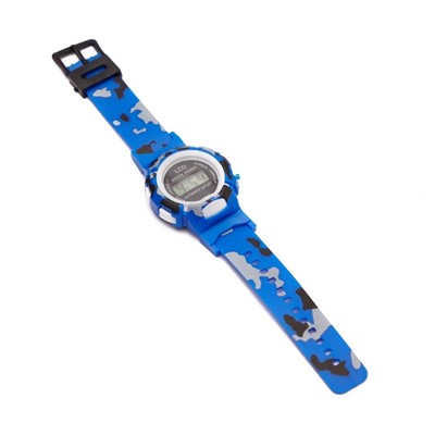 Часы наручные электронные, детские, d-4 см, ремешок l-22 см, синий камуфляж