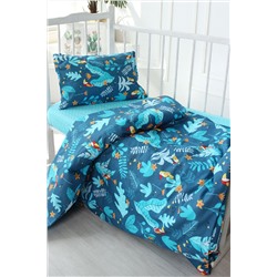 Комплект постельного белья для детей, бязь, Тропические птички синий