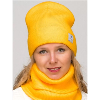Комплект зимний женский шапка+снуд Милана (Цвет желтый), размер 52-54