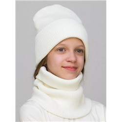 Комплект зимний для девочки шапка+снуд Татьяна (Цвет молочный), размер 56-58