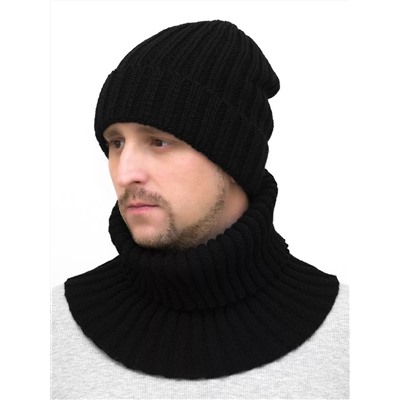 Комплект зимний мужской шапка+снуд Кэмерон (Цвет черный), размер 56-58; 58-60, шерсть 30%