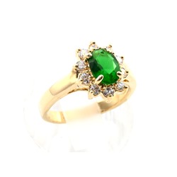 Кольцо позолота с цирконом зелёным, размер 18